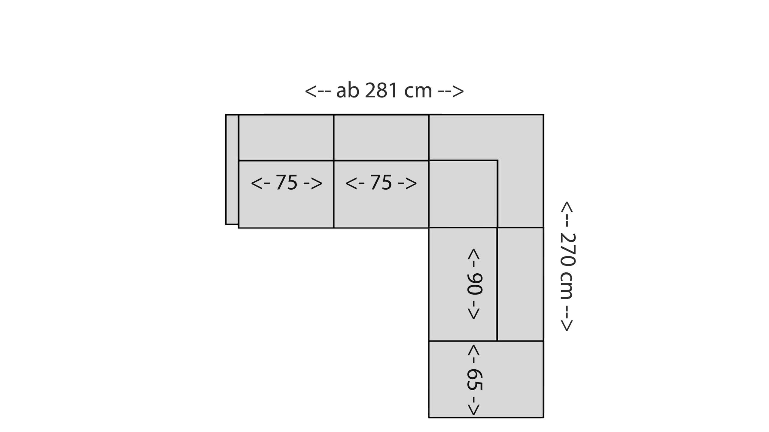 Shogun Ecksofa M mit Ottomane 155 Skizze