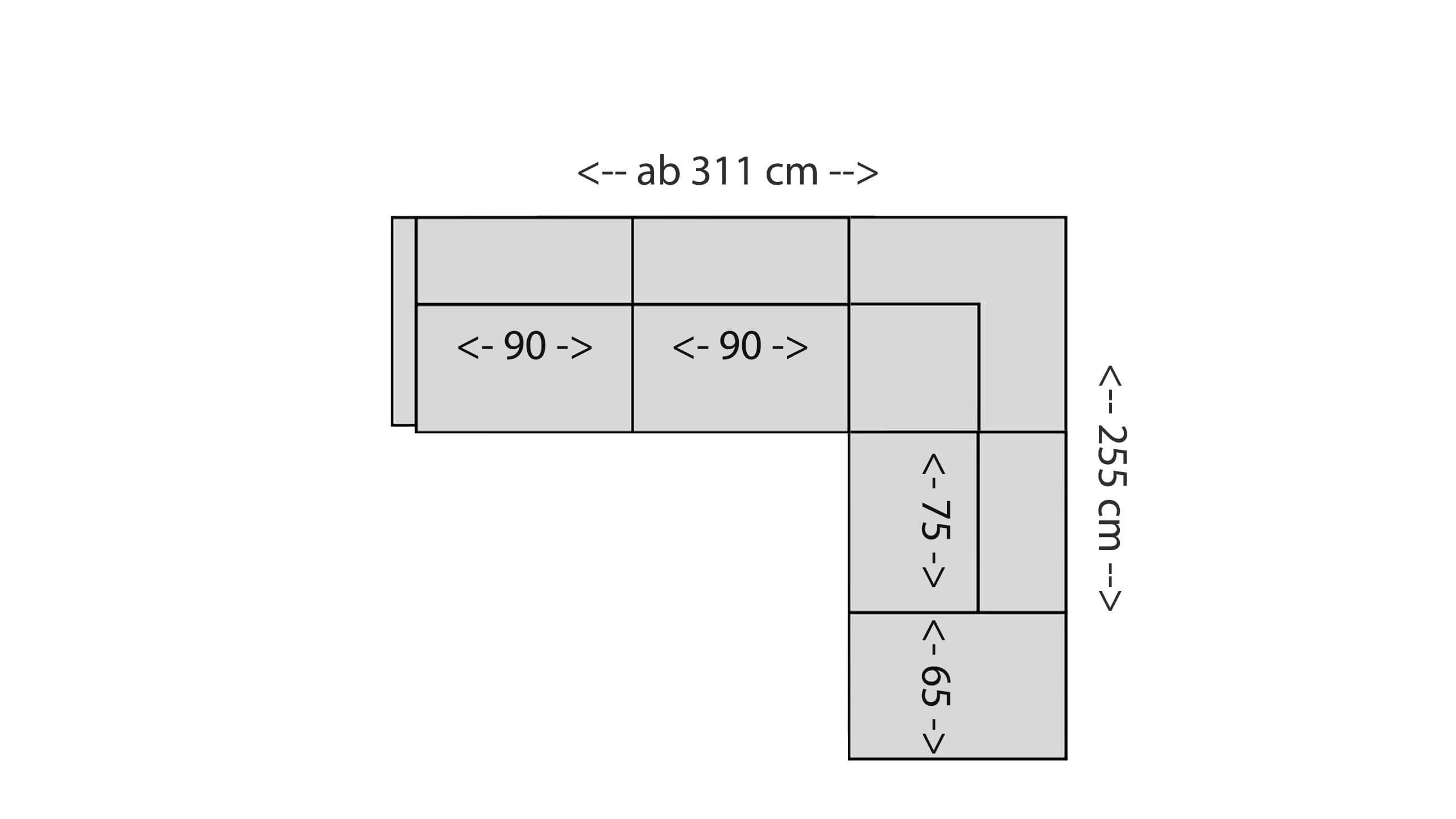 Shogun Ecksofa L mit Ottomane 140 Skizze