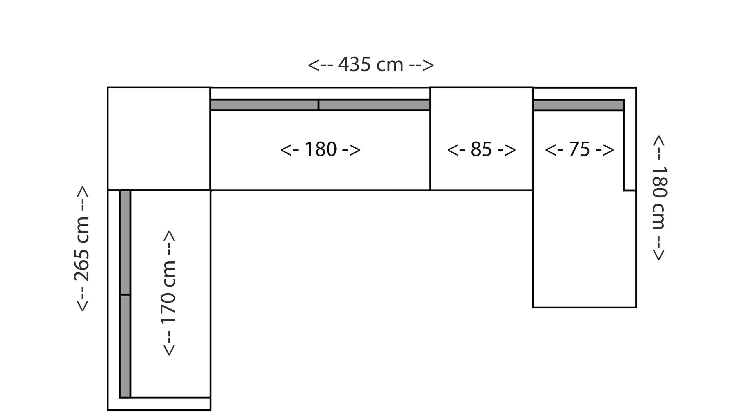 Saga Wohnlandschaft 180 mit Longchair 180 Skizze