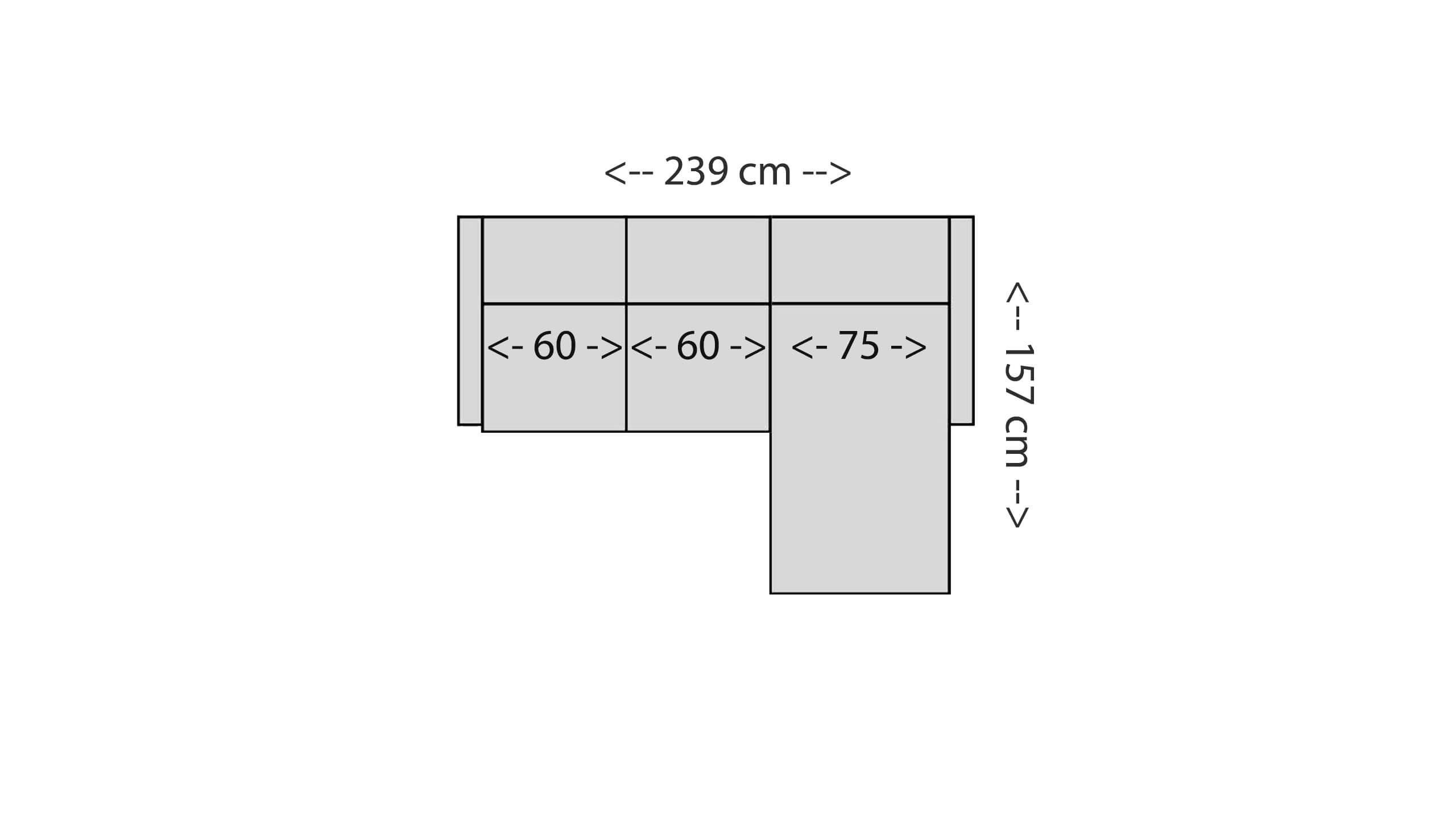 Claire Ecksofa 120 mit Longchair Skizze