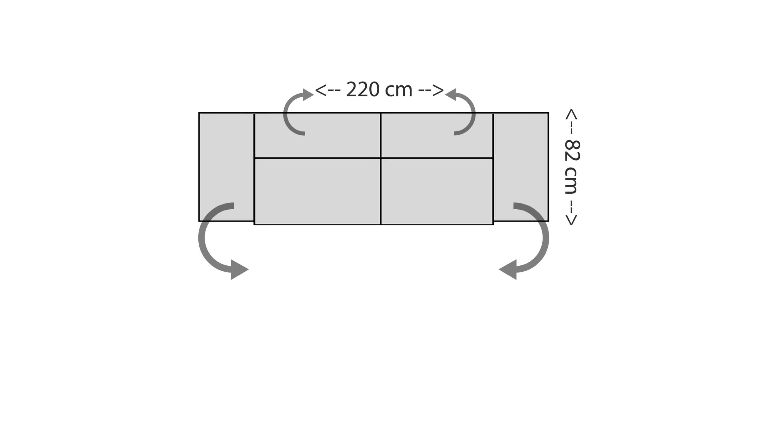 Typenplan Funktionssofa Cilia 220 cm