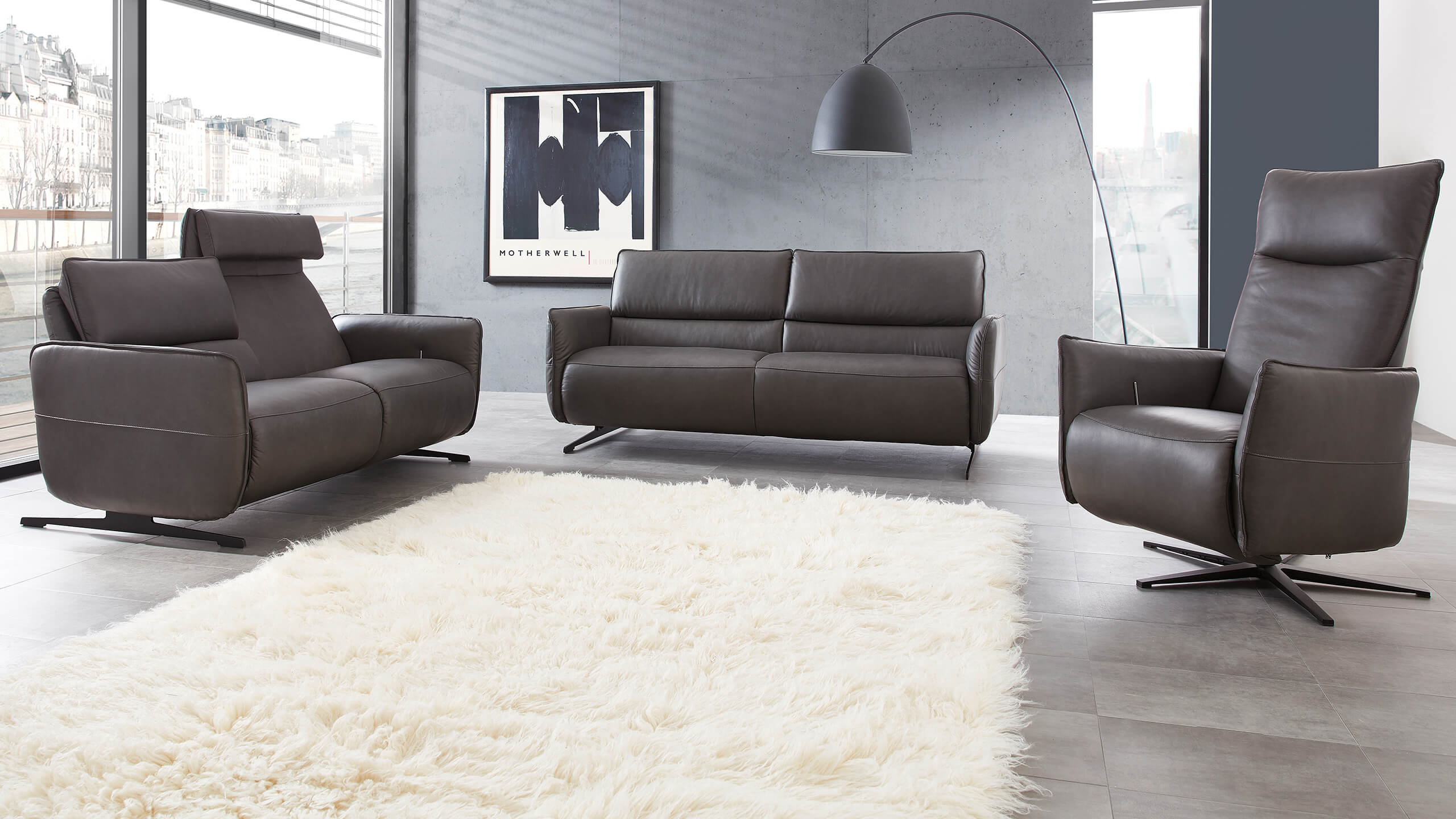 Lonato Relaxsofa 2,5-Sitzer + 3-Sitzer mit Relaxsessel in Napoli Sierra