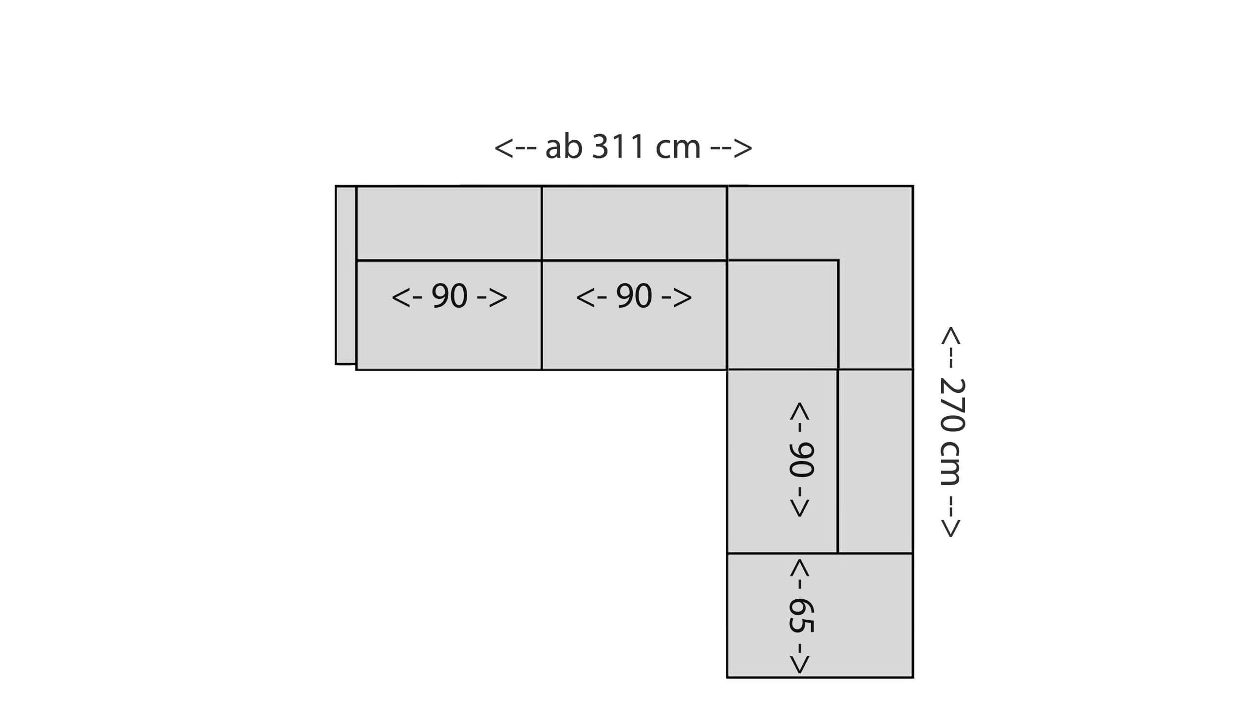 Shogun Ecksofa L mit Ottomane 155 Skizze