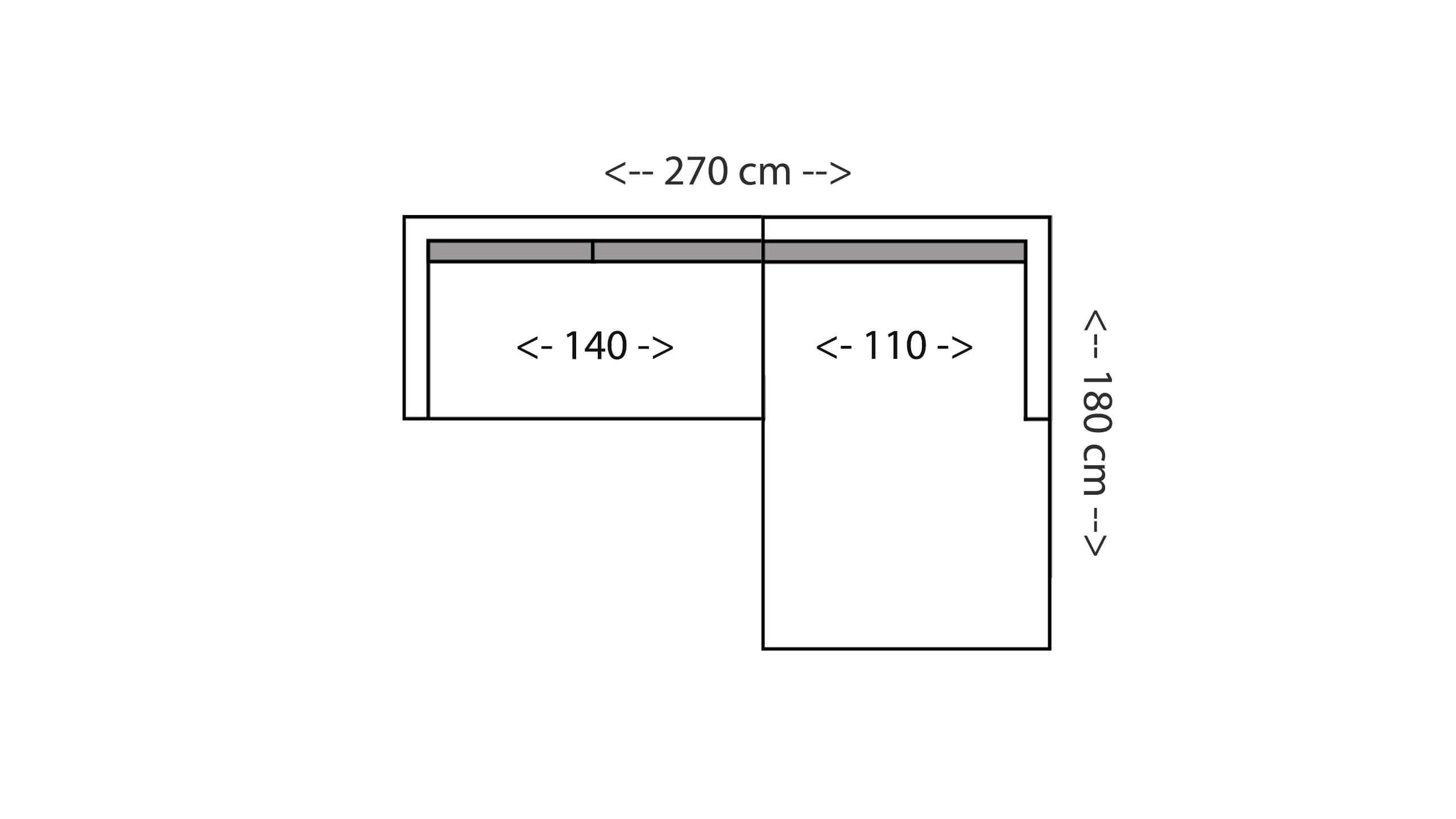 Saga Ecksofa 150 mit XL-Longchair 180 Skizze