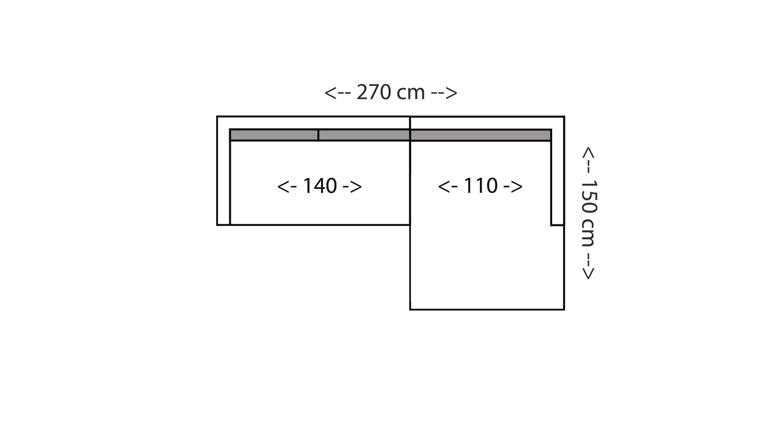 Saga Ecksofa 150 mit XL-Longchair 150 Skizze