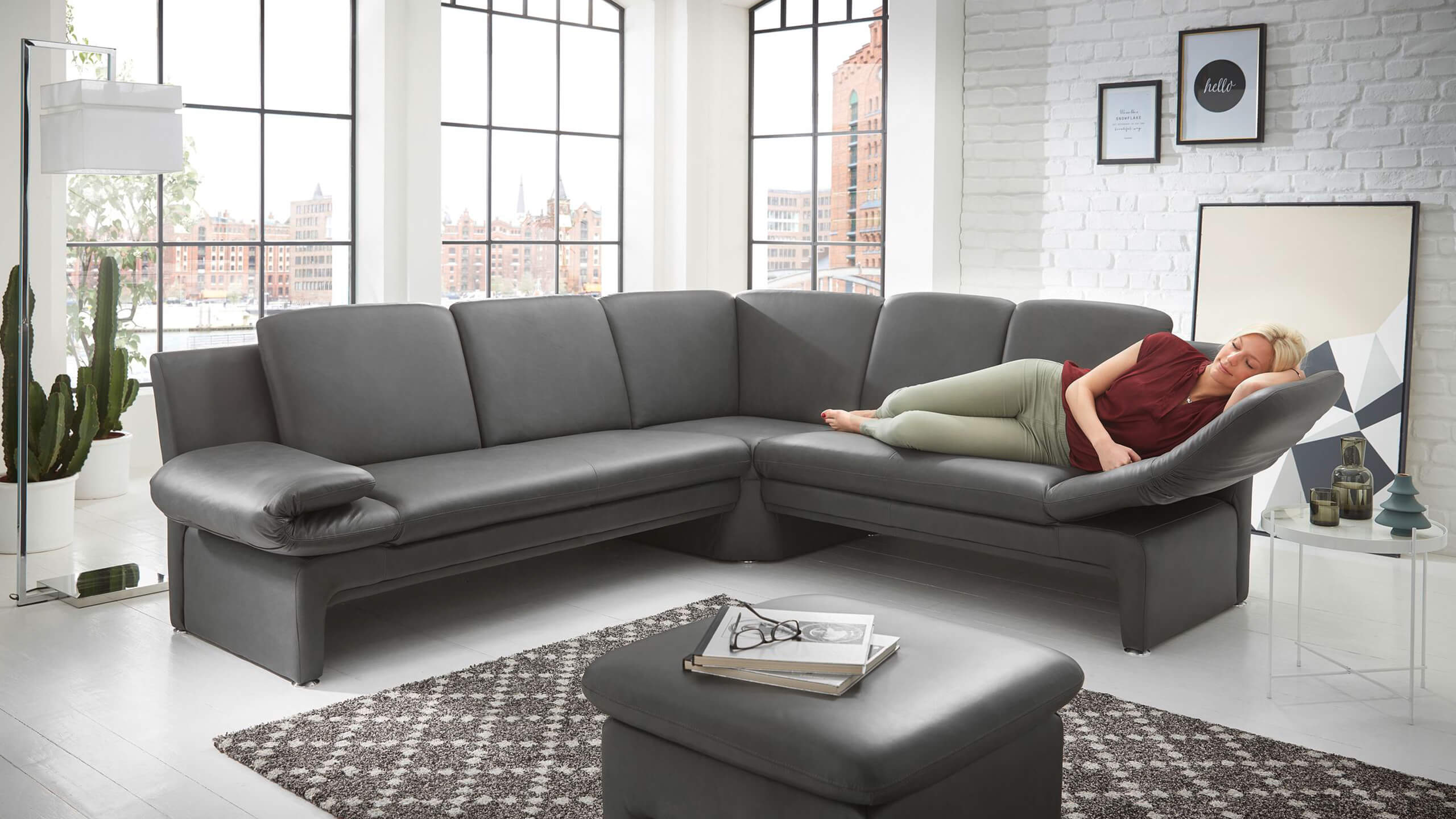 Paloma Ecksofa Leder grau