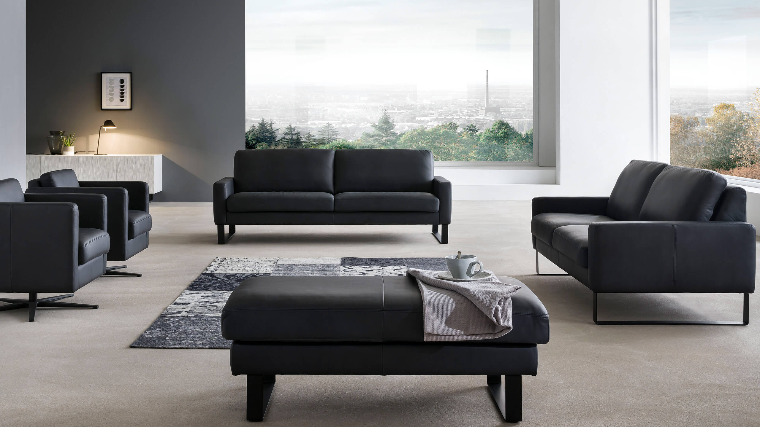 Vision Hocker Leder schwarz