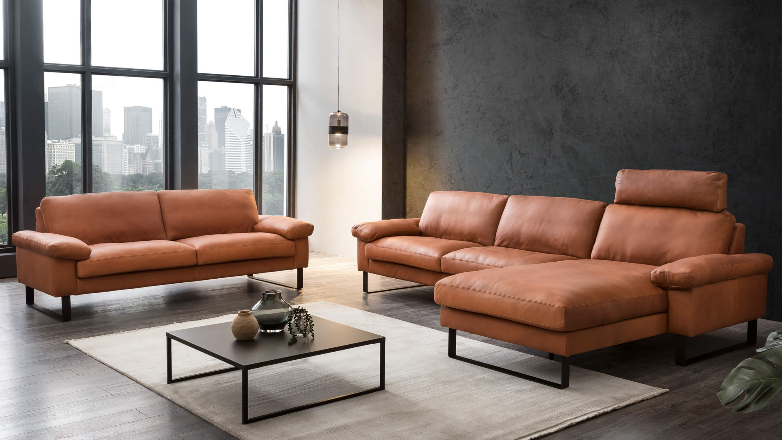 Vision Dreisitzer und Ecksofa Leder Cognac