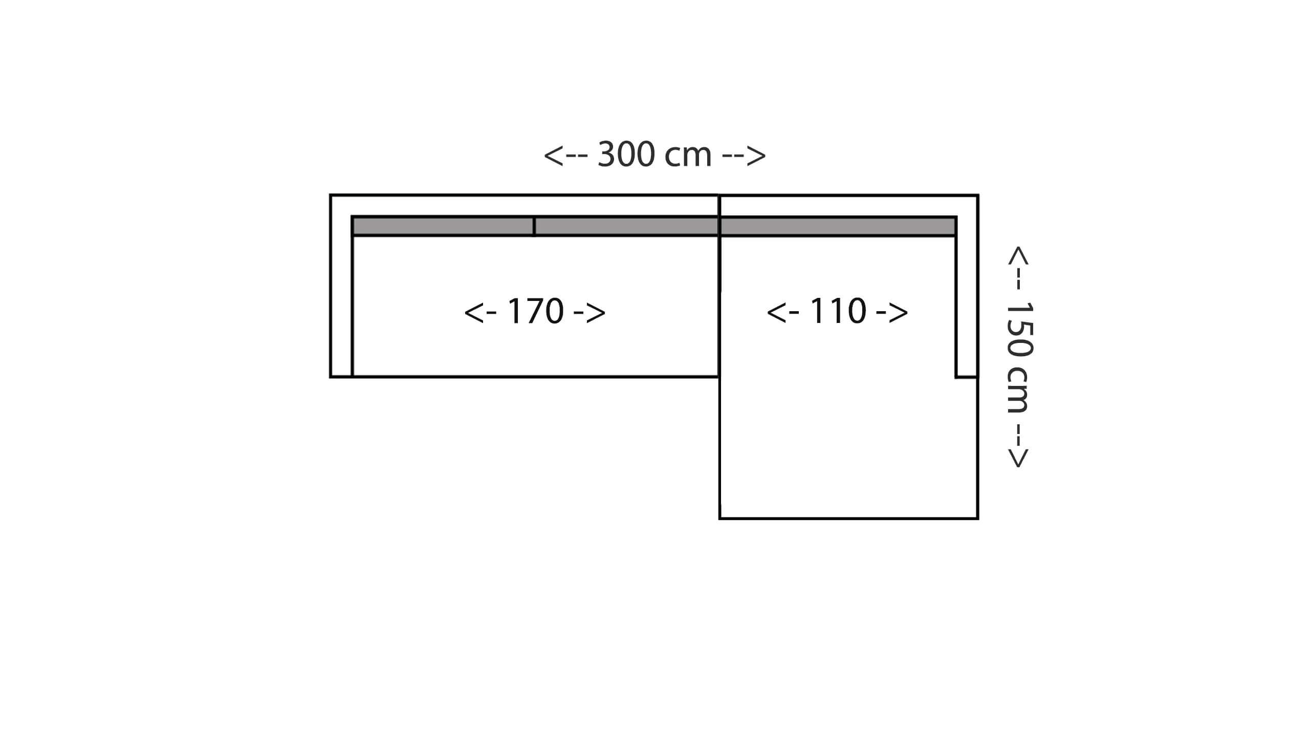 Saga Ecksofa 180 mit XL-Longchair 150 Skizze