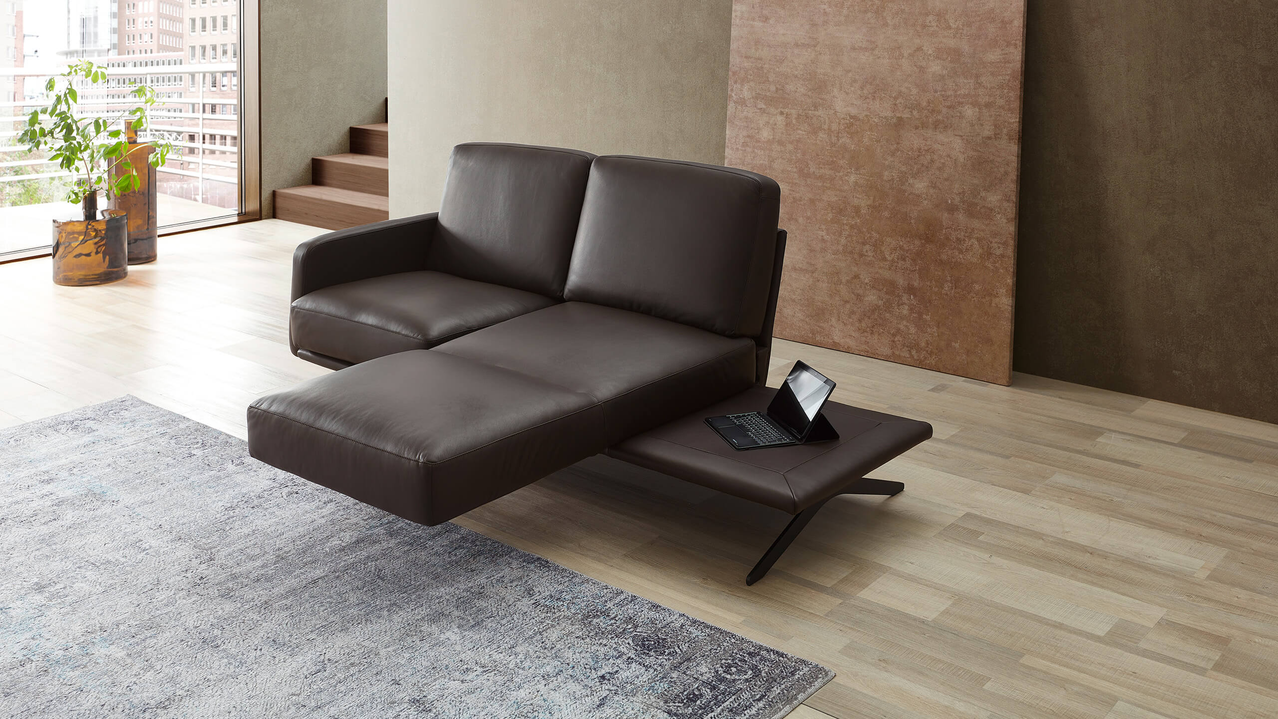 Cilia Recamiere Leder braun mit Dreh-Relaxsitz