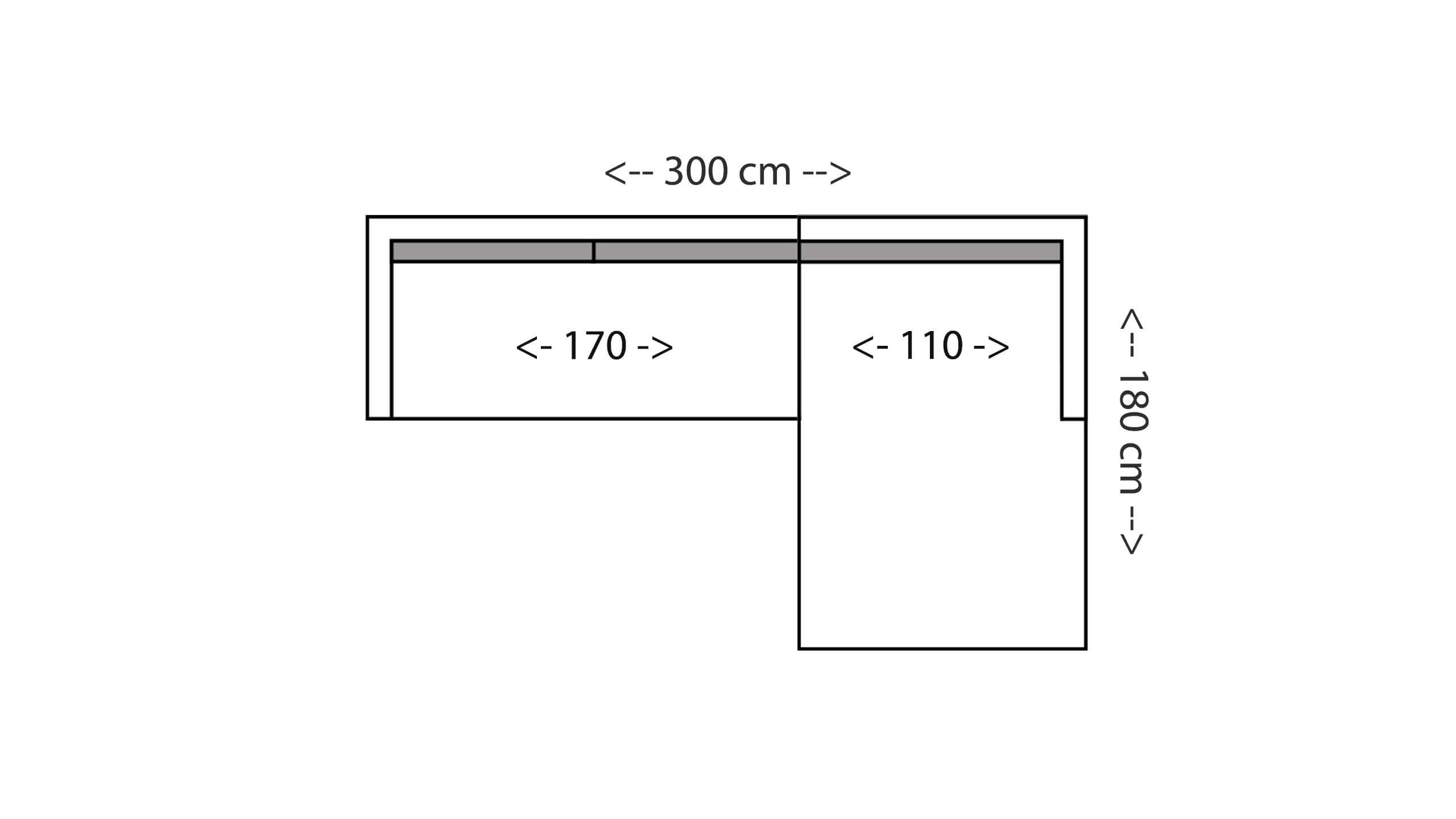 Saga Ecksofa 180 mit XL-Longchair 180 Skizze
